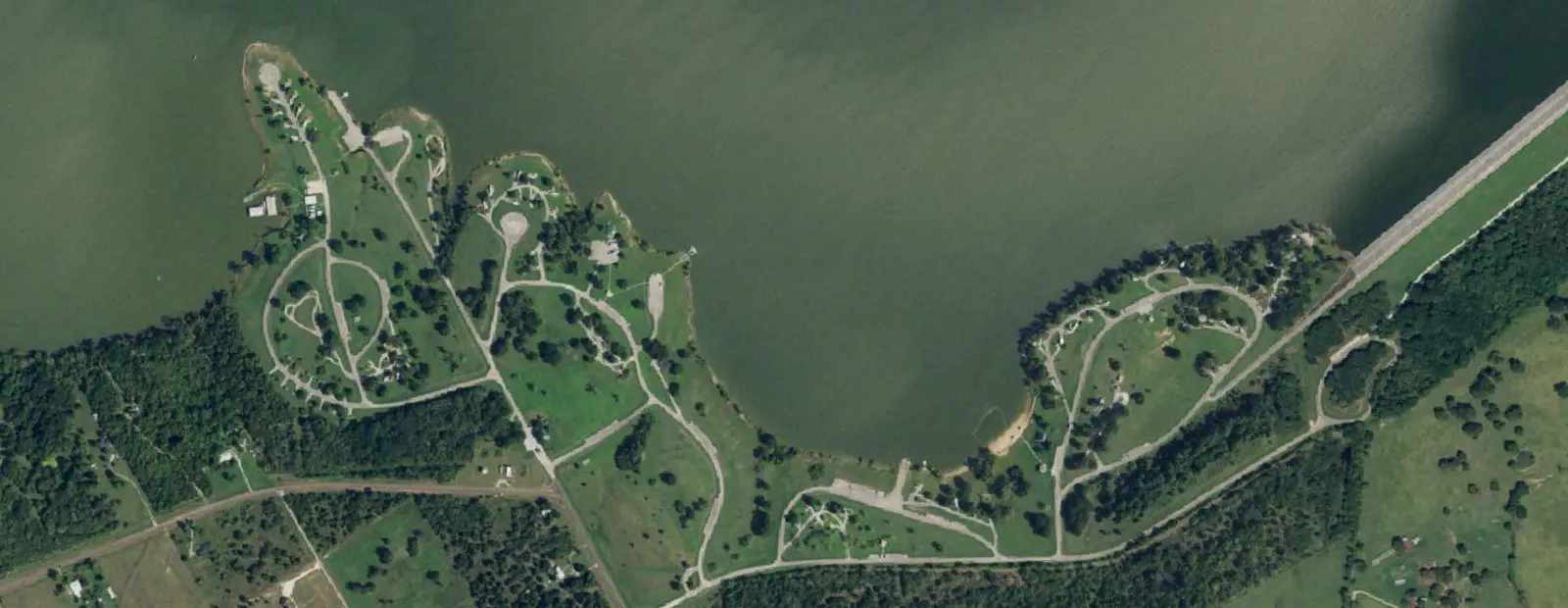 Satellite view of Liberty Hill Campground, with its 98 sites marked