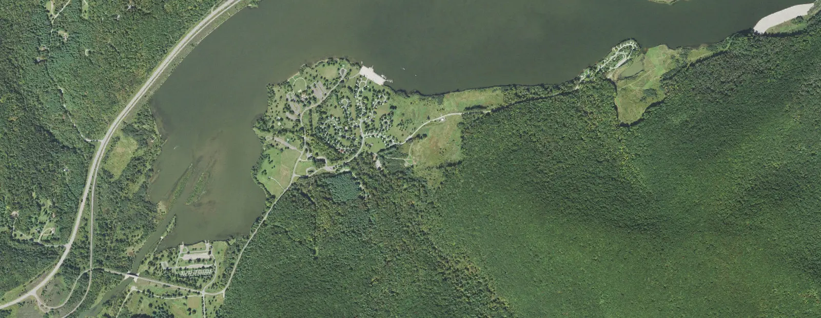 Satellite view of Ives Run Campground, with its 181 sites marked