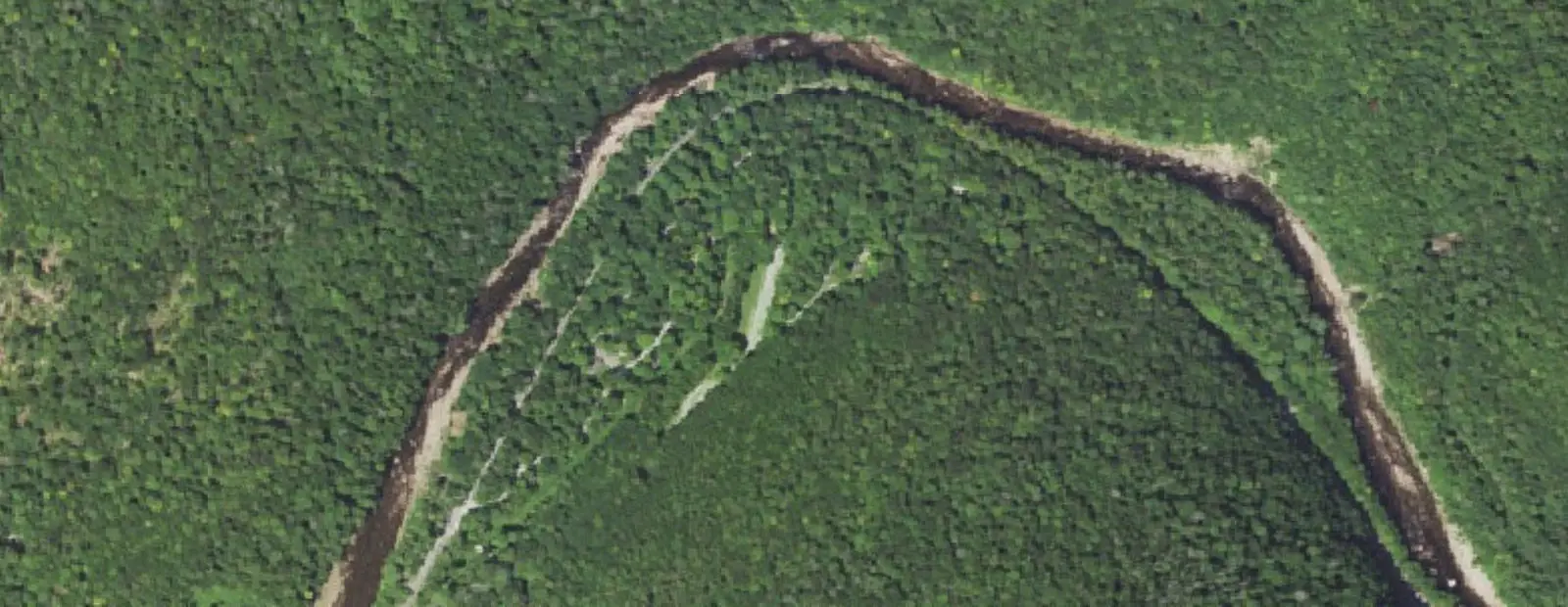Satellite view of Worlds End State Park Campground, with its 70 sites marked