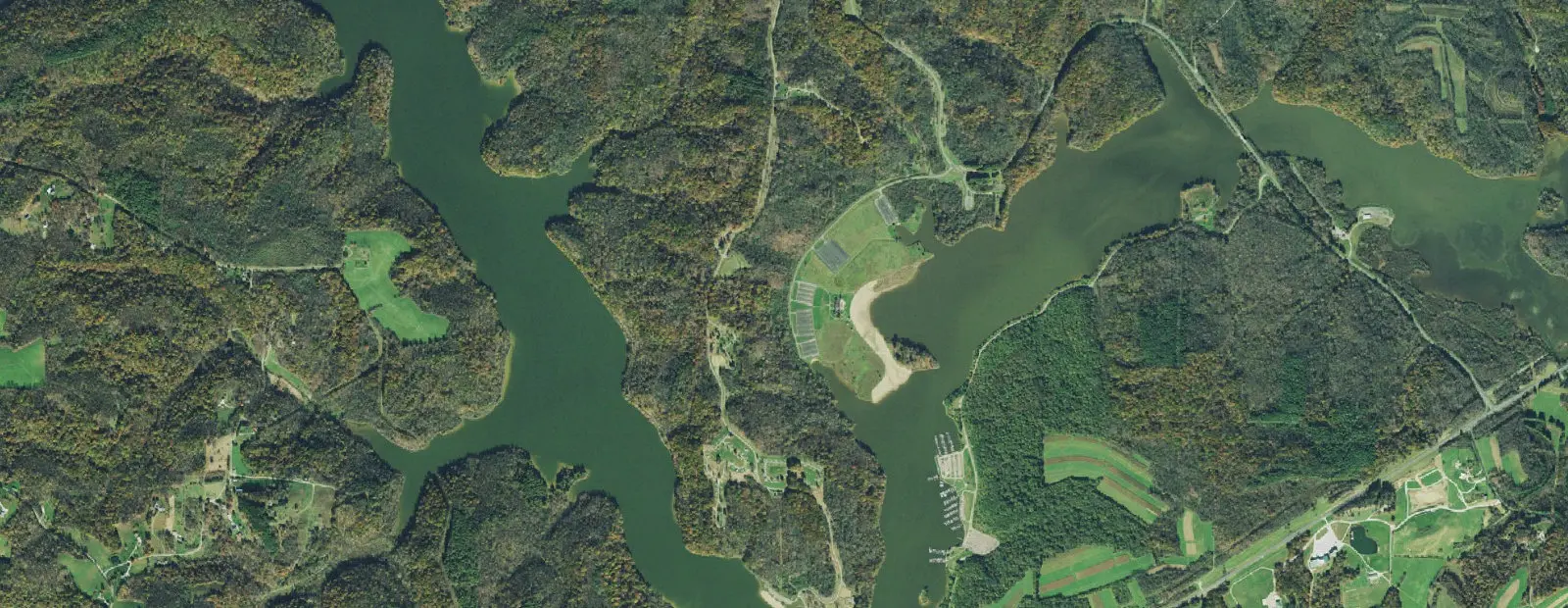 Satellite view of Salt Fork State Park Campground, with its 212 sites marked