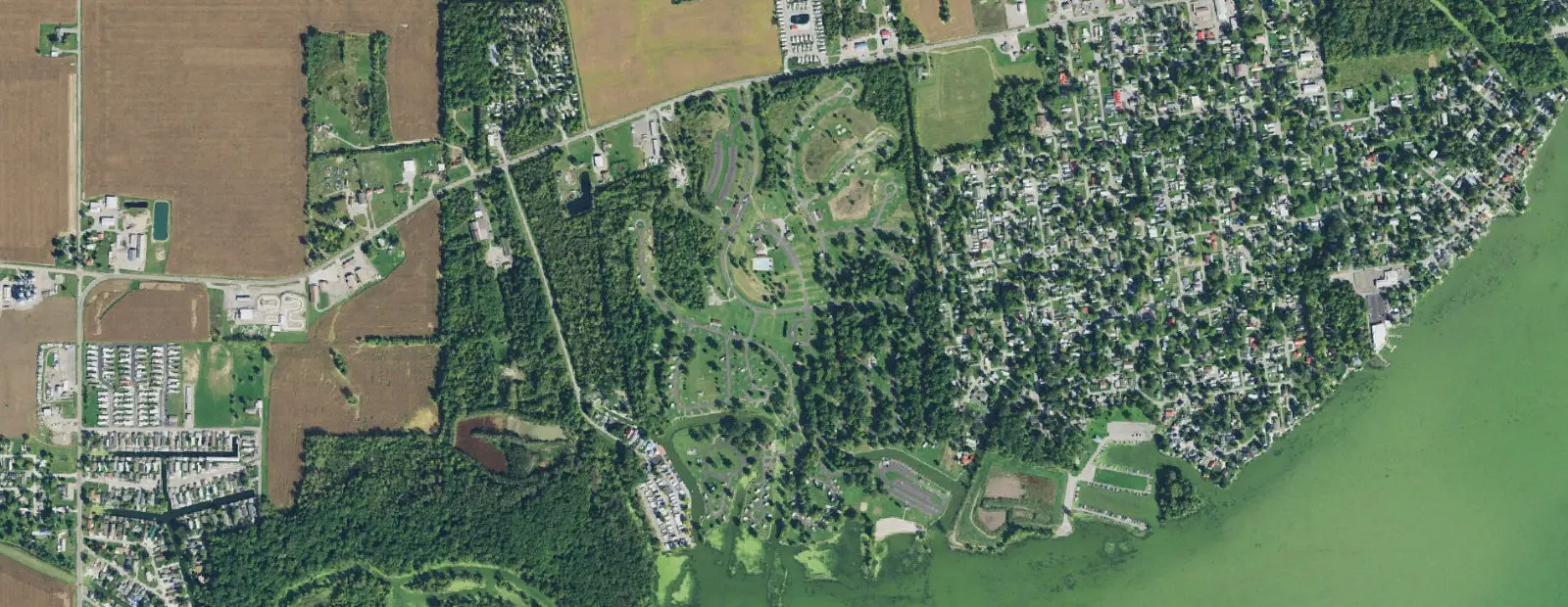 Satellite view of Indian Lake State Park Campground, with its 445 sites marked