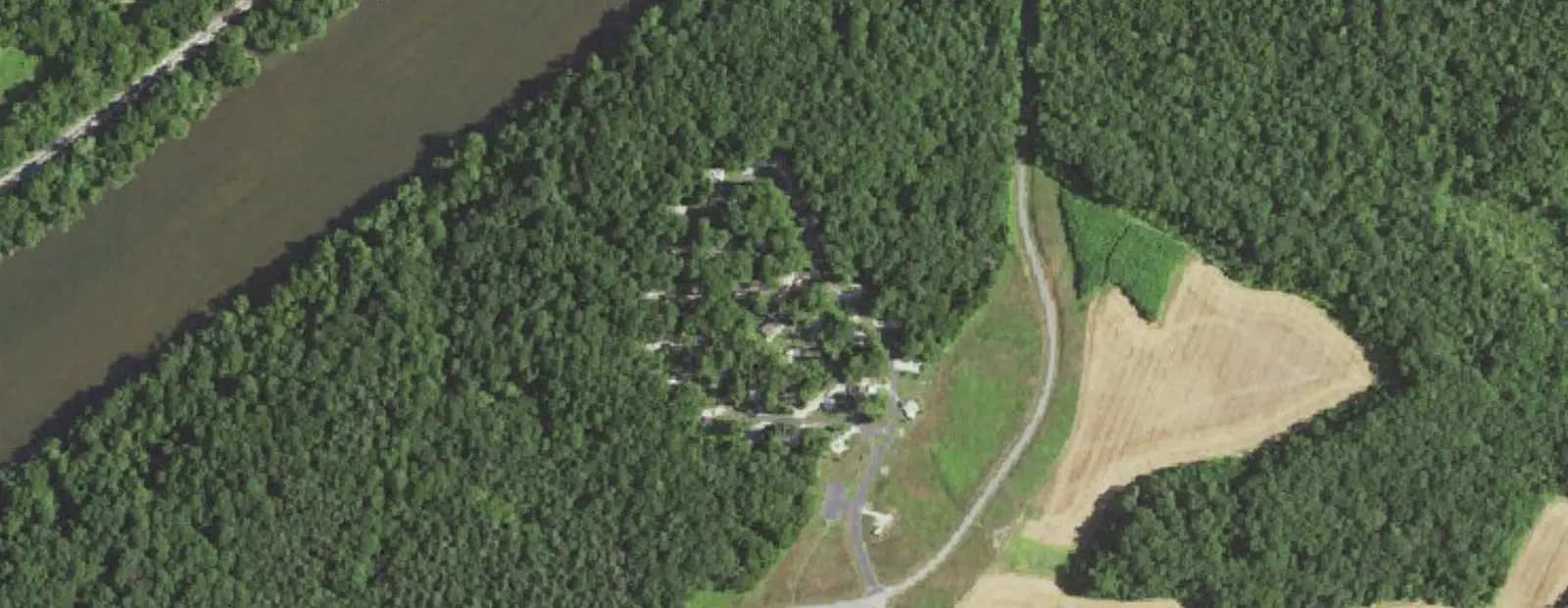 Satellite view of Powhatan State Park Campground, with its 30 sites marked
