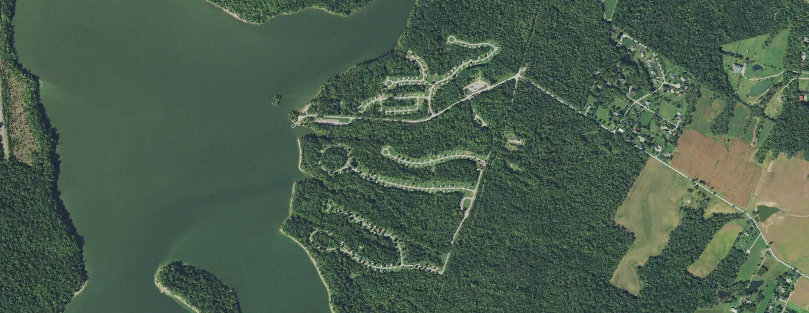 Satellite view of Caesar Creek State Park Campground, with its 278 sites marked