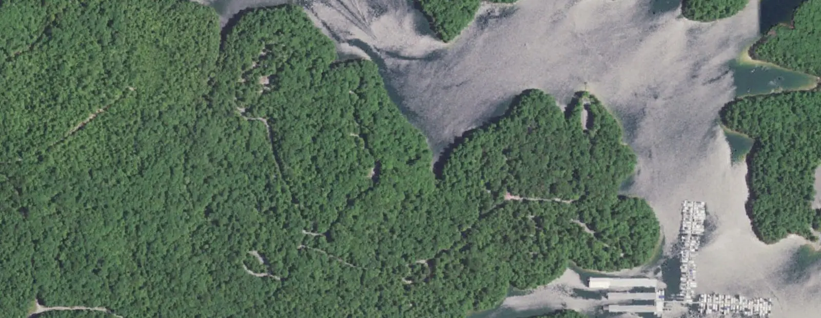 Satellite view of Holly Bay Campground, with its 70 sites marked