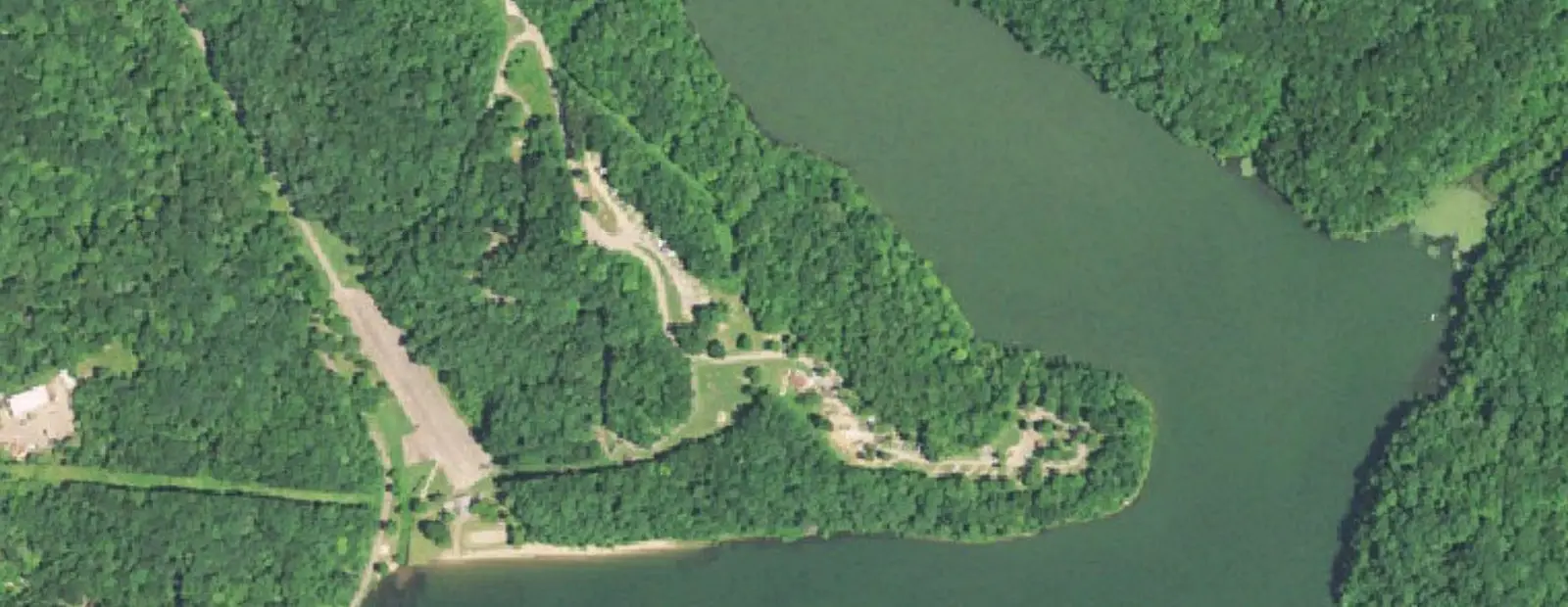 Satellite view of Burr Oak State Park Campground, with its 73 sites marked