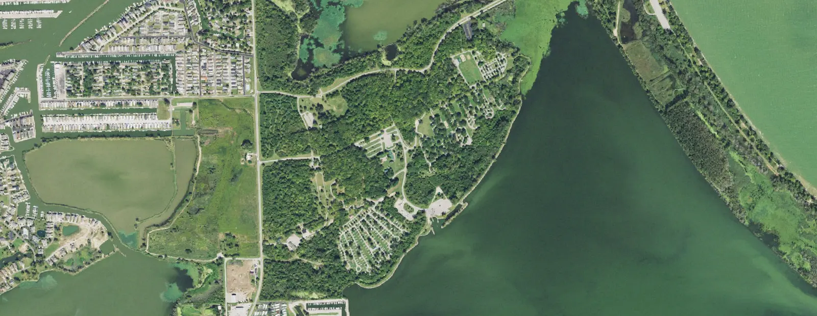 Satellite view of East Harbor State Park Campground, with its 550 sites marked