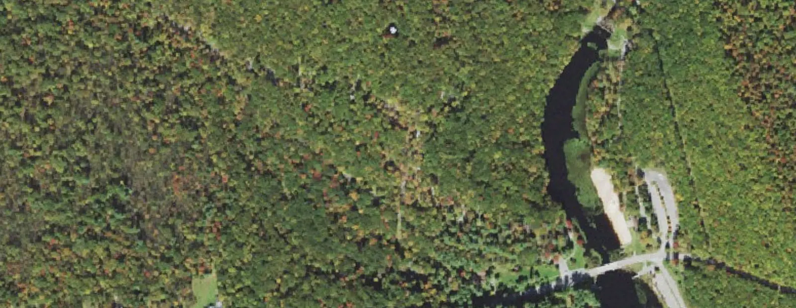Satellite view of Black Moshannon State Park Campground, with its 73 sites marked