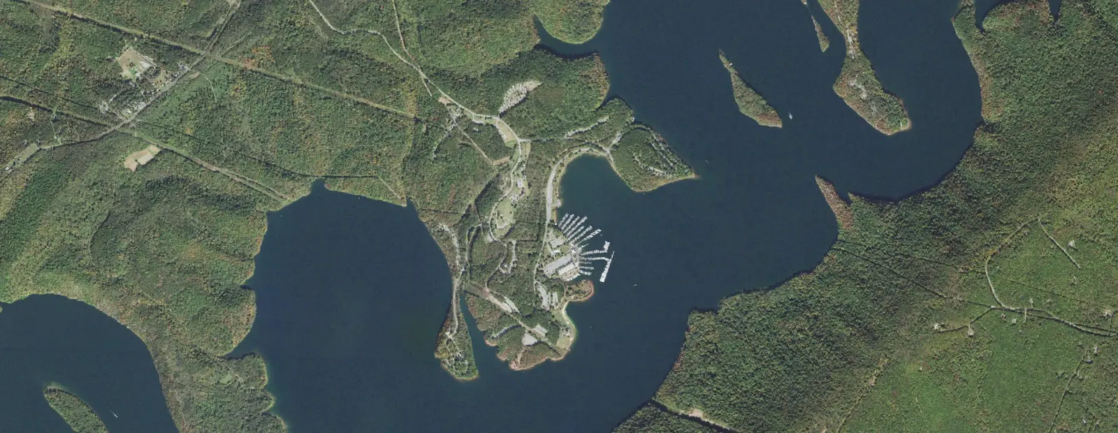 Satellite view of Seven Points Campground, with its 256 sites marked