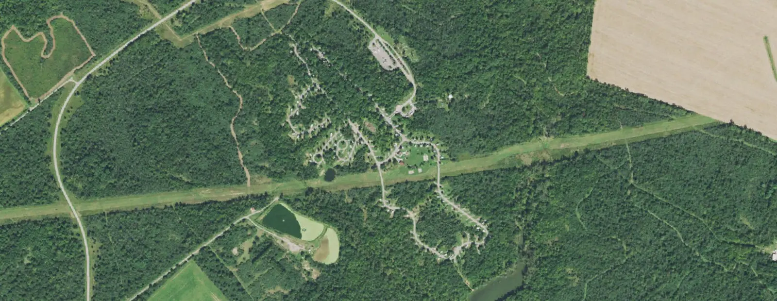 Satellite view of Deer Creek State Park Campground, with its 227 sites marked