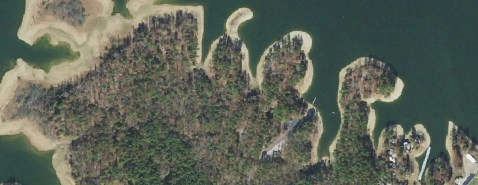Satellite view of Tompkins Bend Campground, with its 75 sites marked