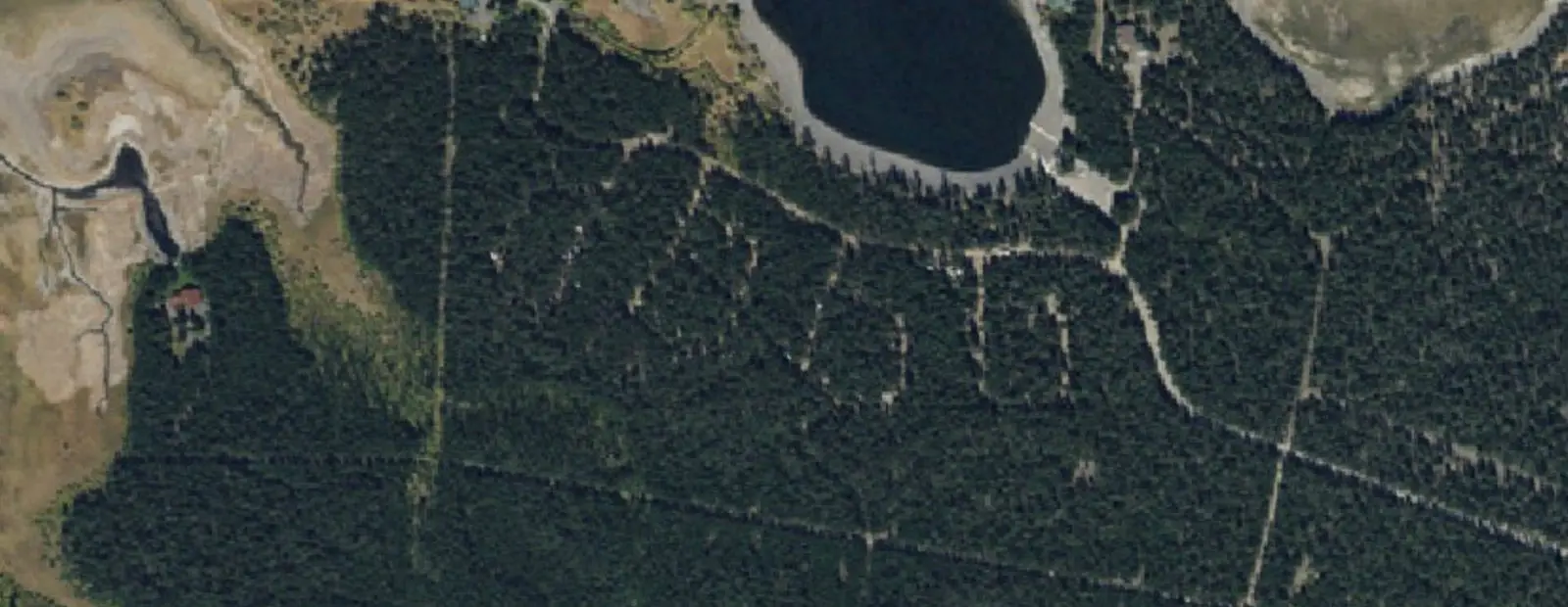 Satellite view of Rainbow Point Campground, with its 83 sites marked