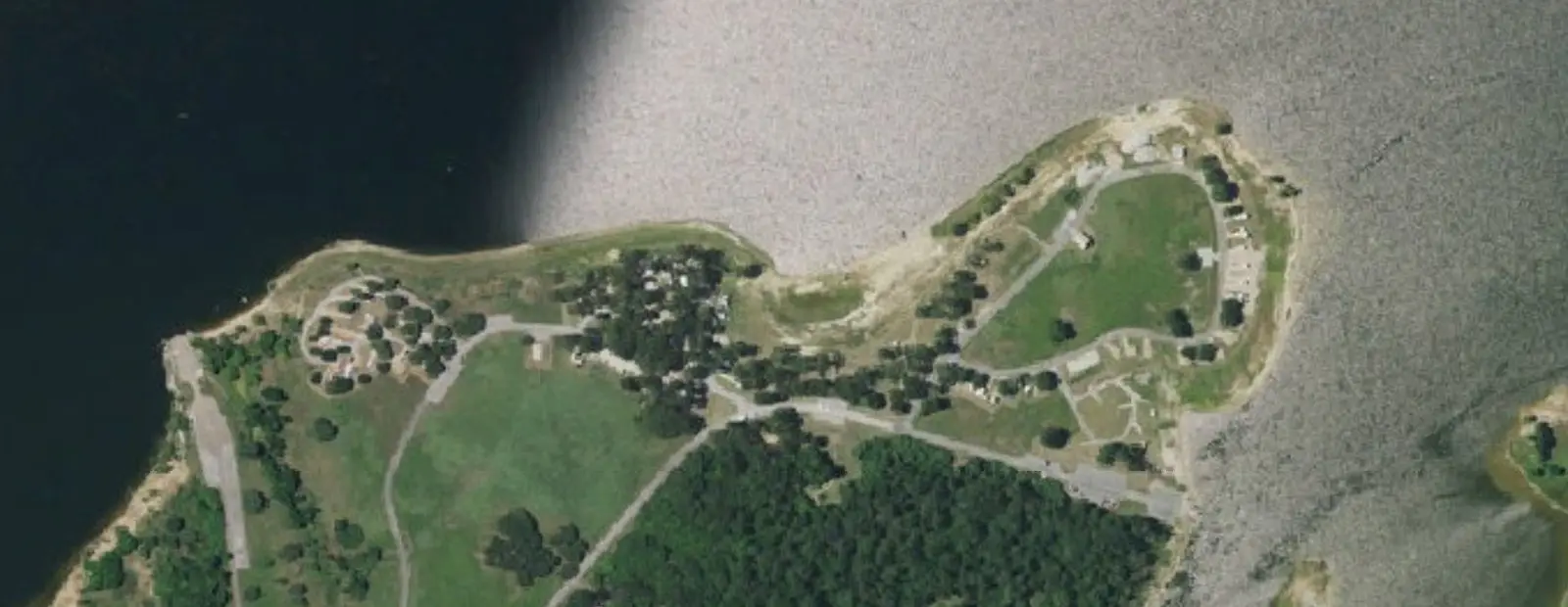Satellite view of Yegua Creek Campground, with its 77 sites marked