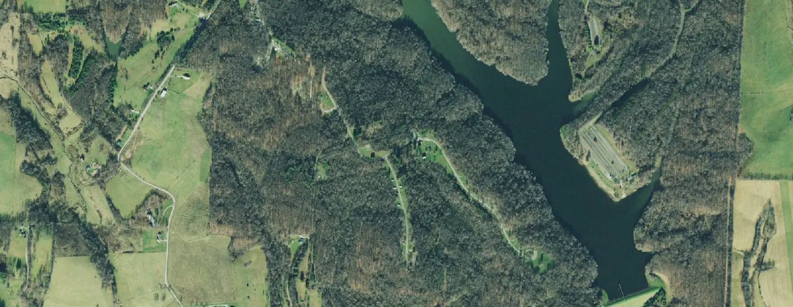 Satellite view of Barkcamp State Park Campground, with its 146 sites marked