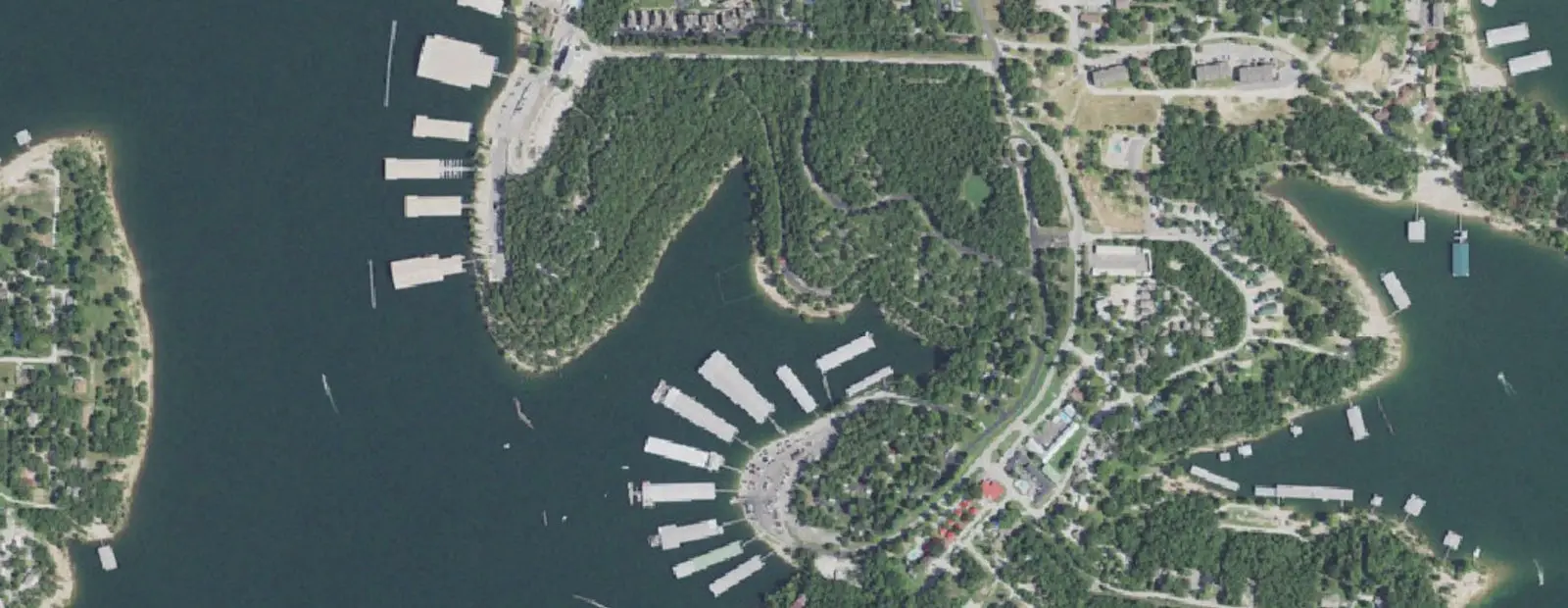 Satellite view of Indian Point Campground, with its 76 sites marked
