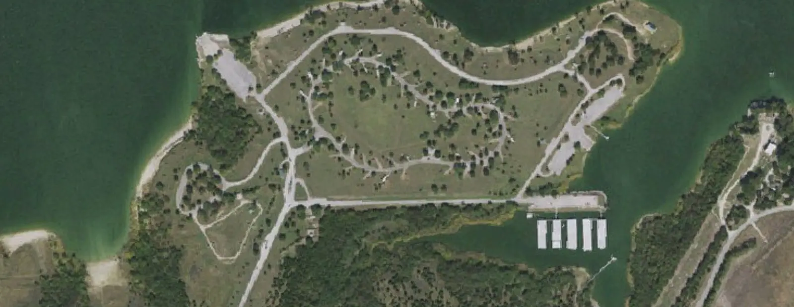 Satellite view of East Fork Campground, with its 70 sites marked