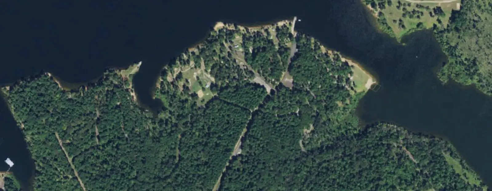 Satellite view of Brushy Creek Campground, with its 76 sites marked