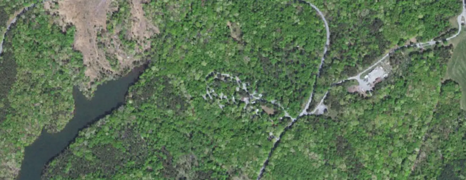 Satellite view of Smith Mountain Lake State Park Campground, with its 51 sites marked