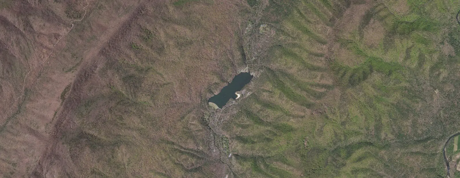 Satellite view of Douthat State Park Campground, with its 53 sites marked