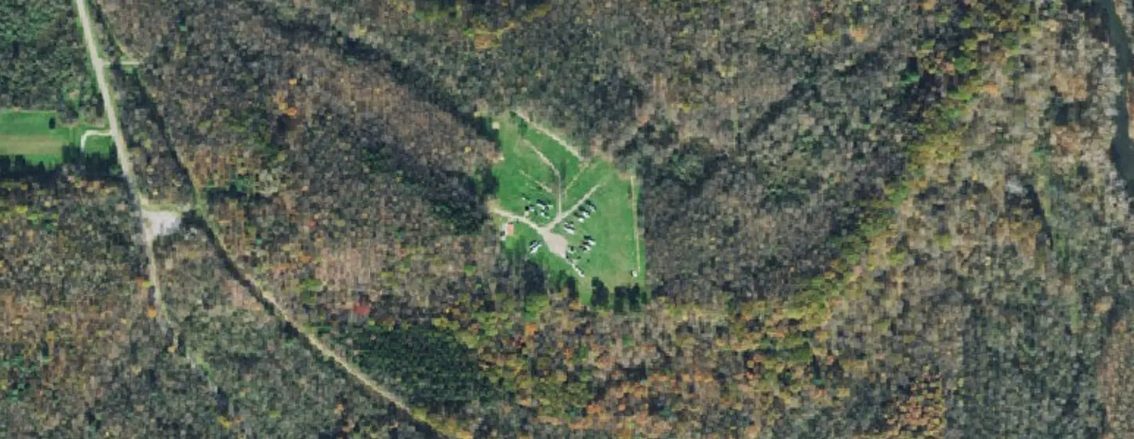 Satellite view of Beaver Creek State Park Equestrian Camp, with its 64 sites marked