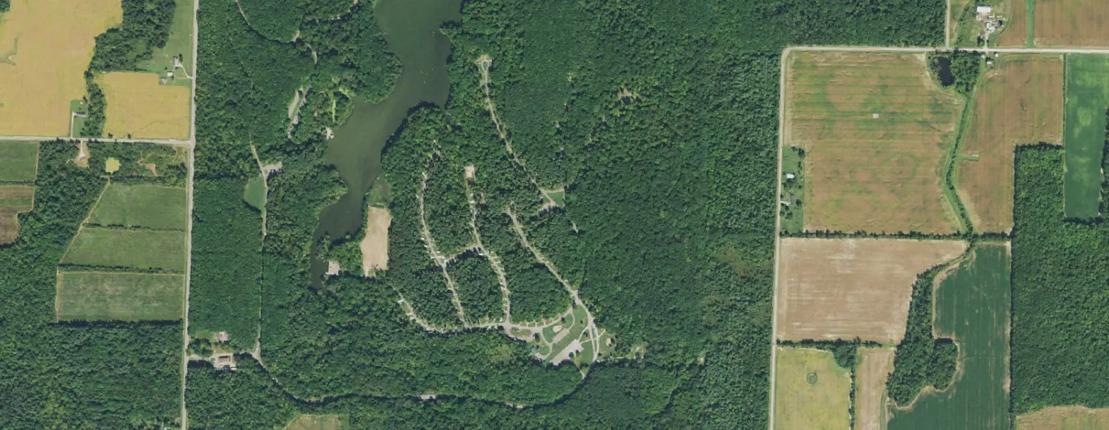 Satellite view of Findley State Park Campground, with its 253 sites marked
