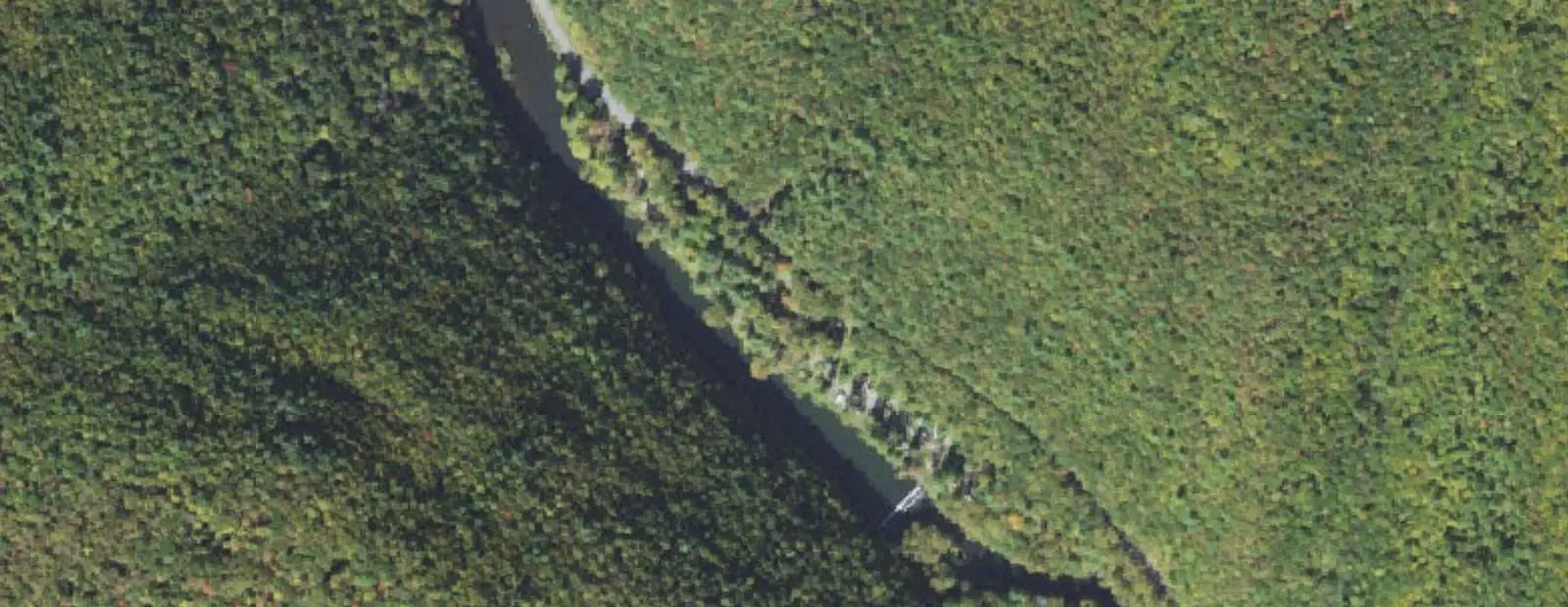 Satellite view of Lower Campground at Kettle Creek State Park, with its 39 sites marked