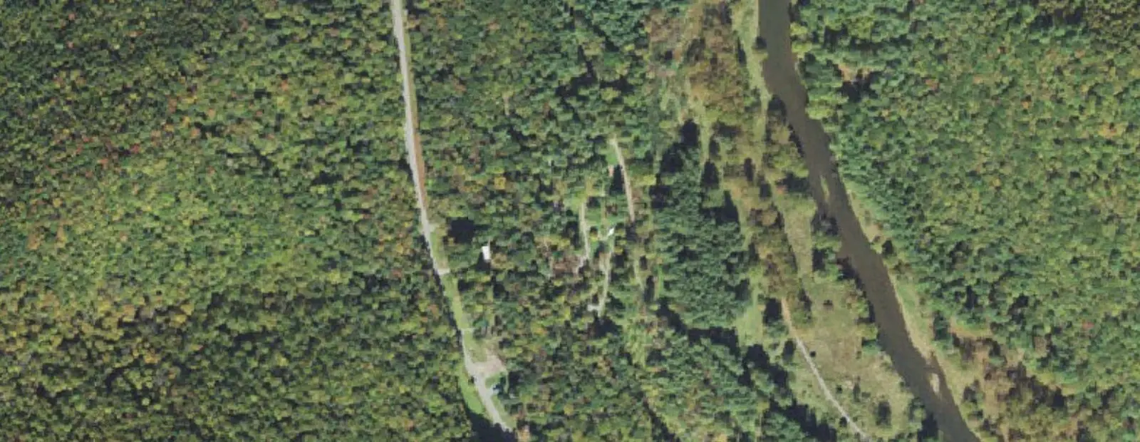 Satellite view of Sinnemahoning State Park Campground, with its 36 sites marked