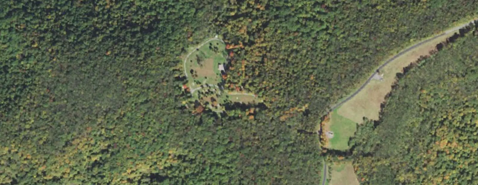 Satellite view of Blue Knob State Park Campground, with its 50 sites marked