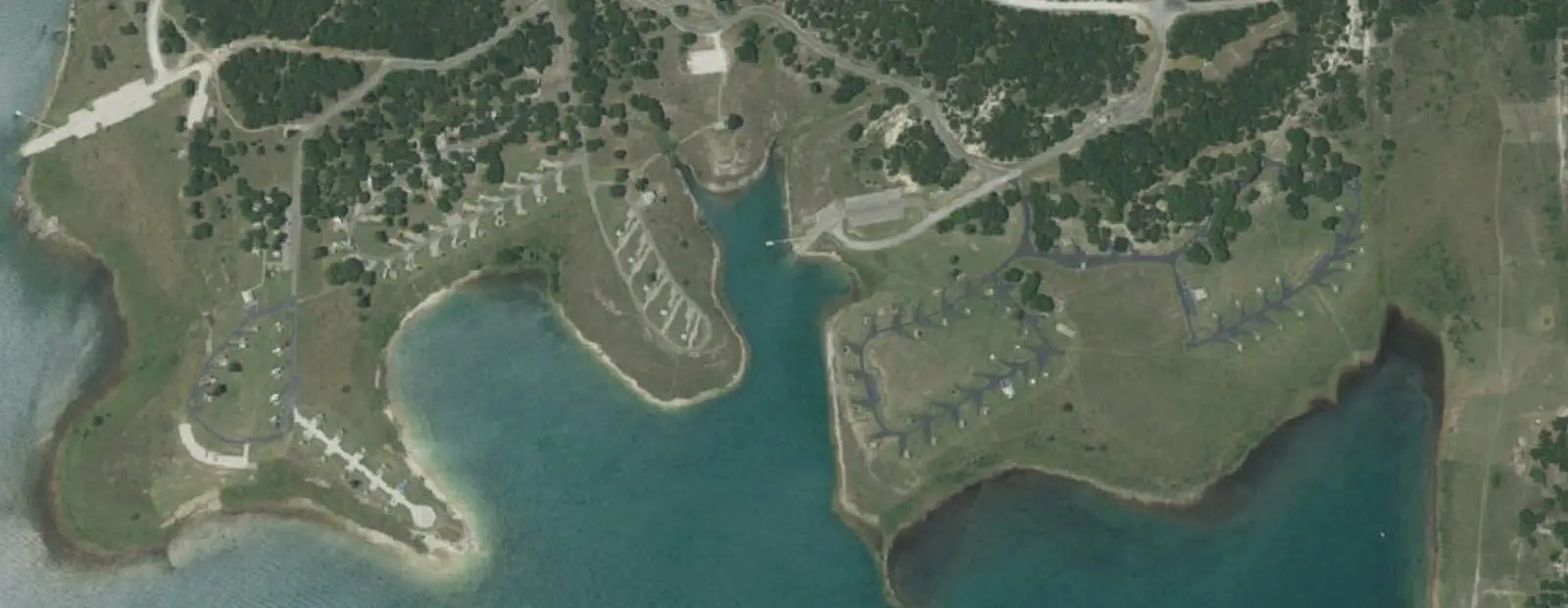Satellite view of Potters Creek Park, with its 121 sites marked