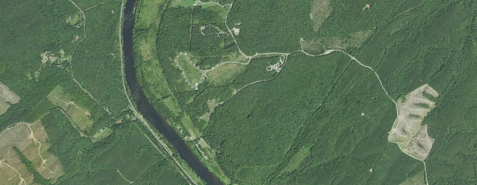 Satellite view of James River State Park Campground, with its 57 sites marked