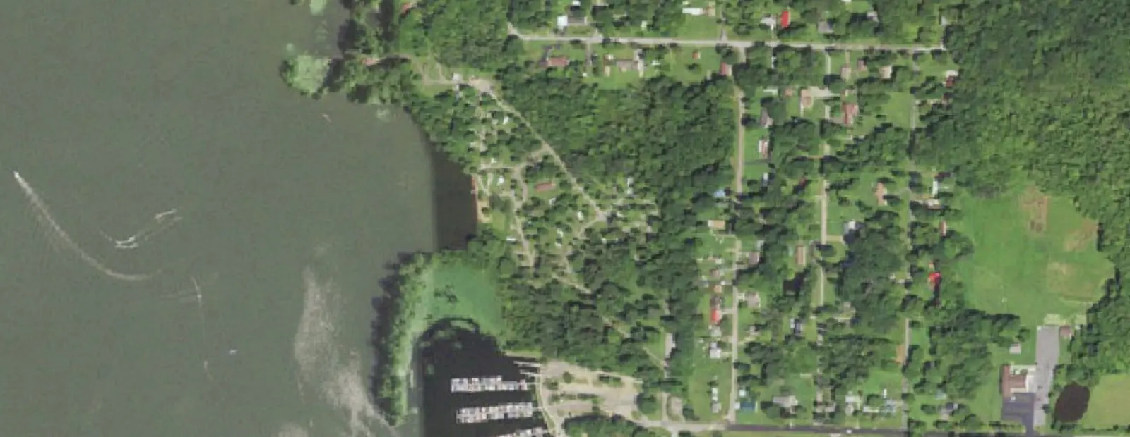 Satellite view of Linesville Campground at Pymatuning State Park, with its 83 sites marked