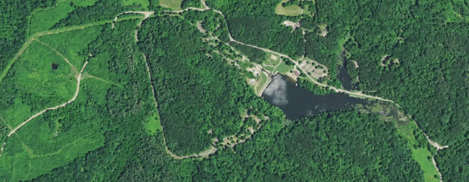 Satellite view of Blue Rock State Park Campground, with its 82 sites marked