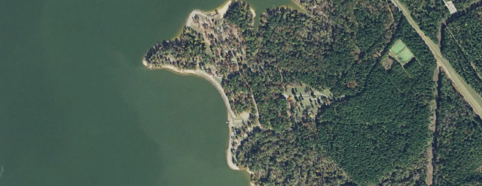 Satellite view of Rocky Point Campground, with its 124 sites marked