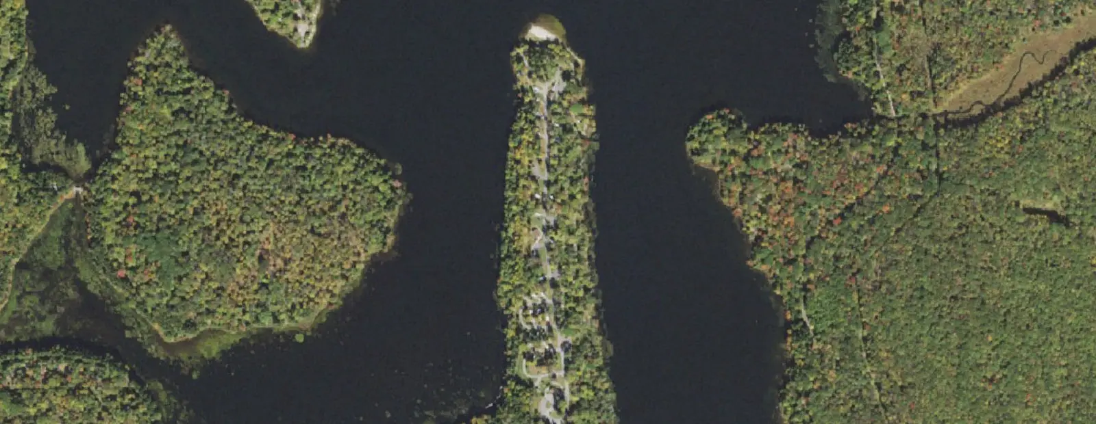 Satellite view of Pickerel Point Campground at Promised Land State Park, with its 75 sites marked