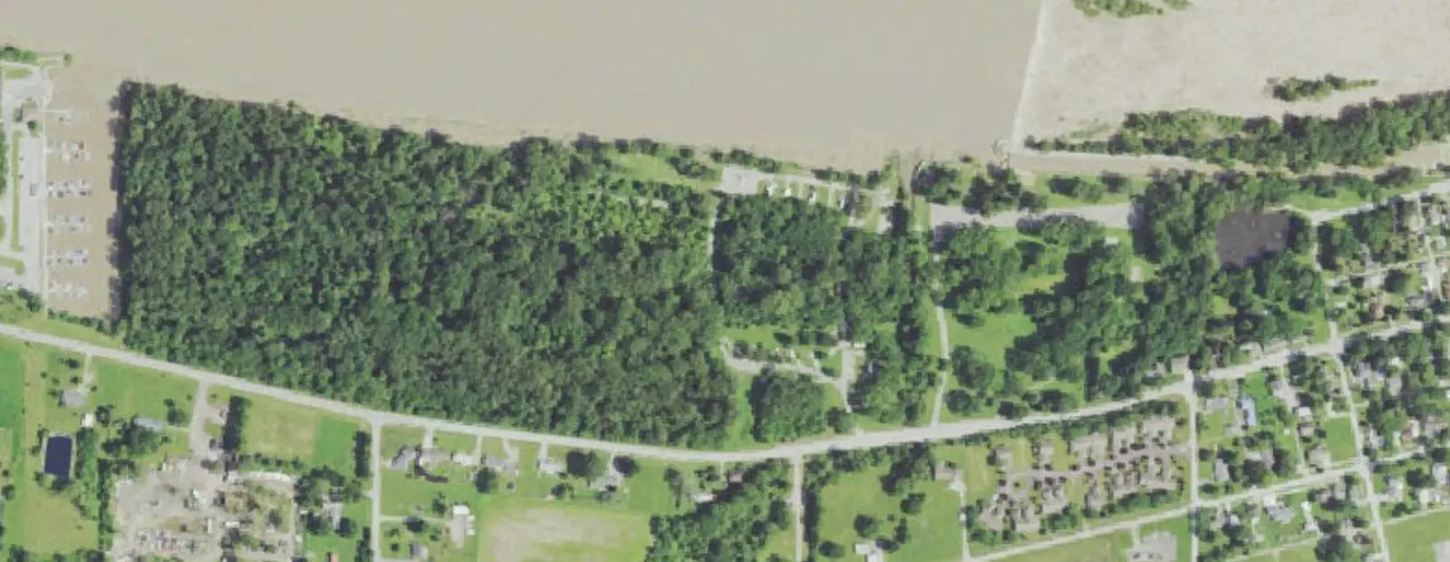 Satellite view of Mary Jane Thurston State Park Campground, with its 38 sites marked
