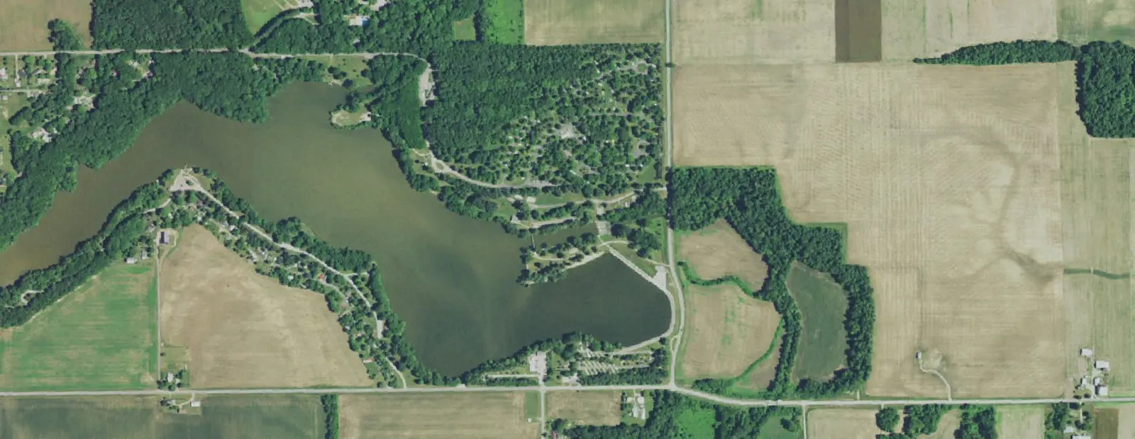 Satellite view of Harrison Lake State Park Campground, with its 130 sites marked