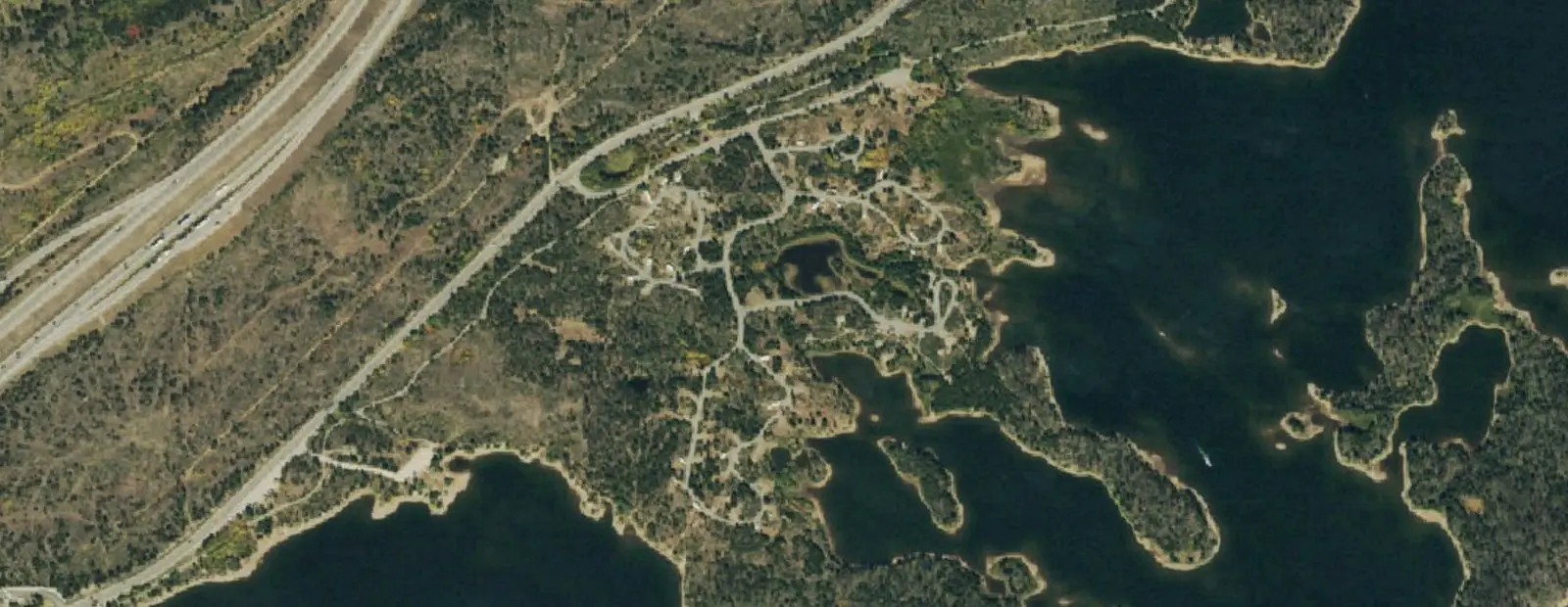 Satellite view of Heaton Bay Campground, with its 84 sites marked