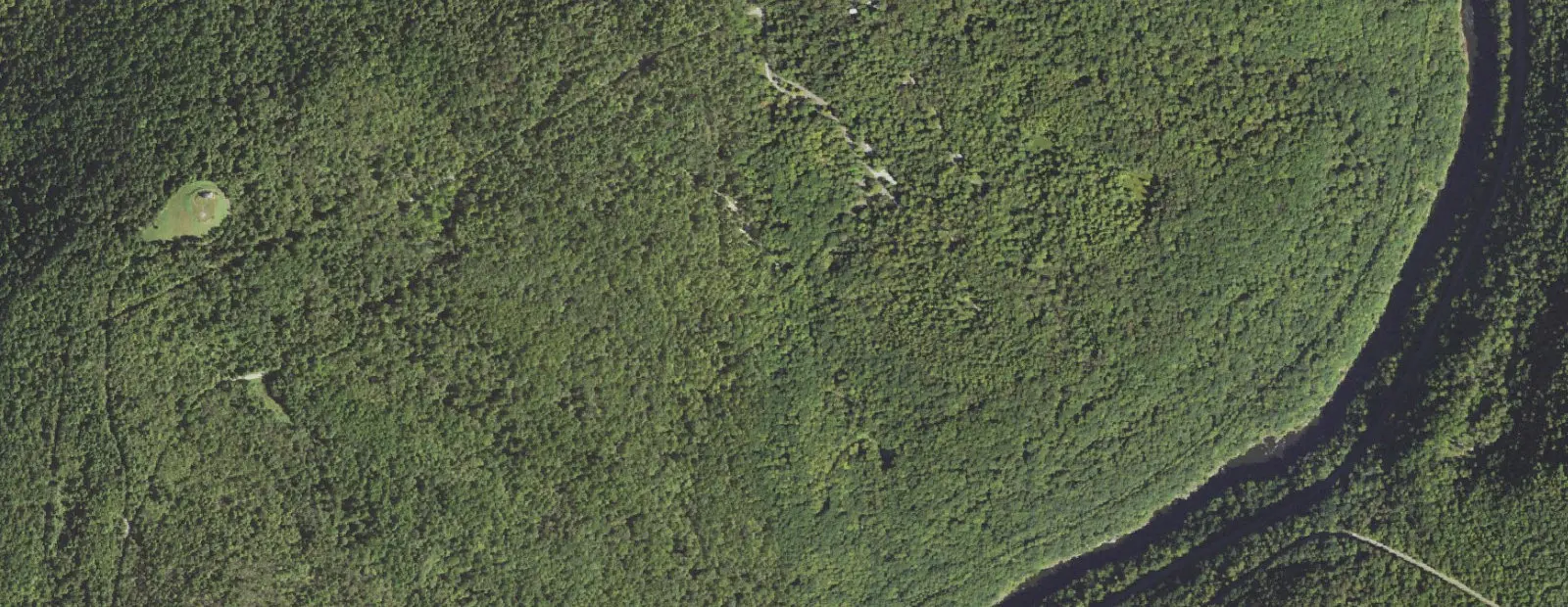 Satellite view of Ohiopyle State Park Campground, with its 214 sites marked