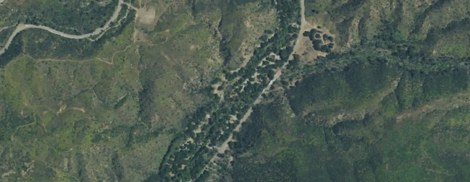 Satellite view of Wheeler Gorge Campground, with its 66 sites marked